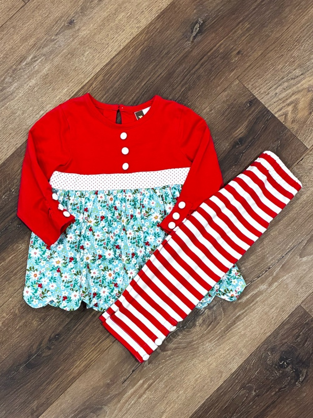 Banana Split Red Floral Two Piece Pant Set Christmas Holiday Winter Outfit 12m